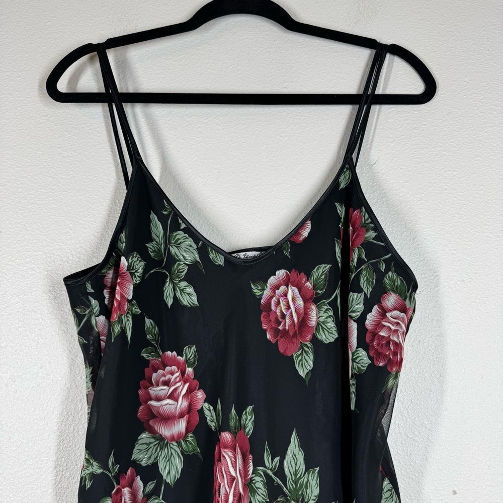 Vintage Intimate Affair Floral Slip Dress Satin Mini Nightgown Roses Size Large - Picture 2 of 7